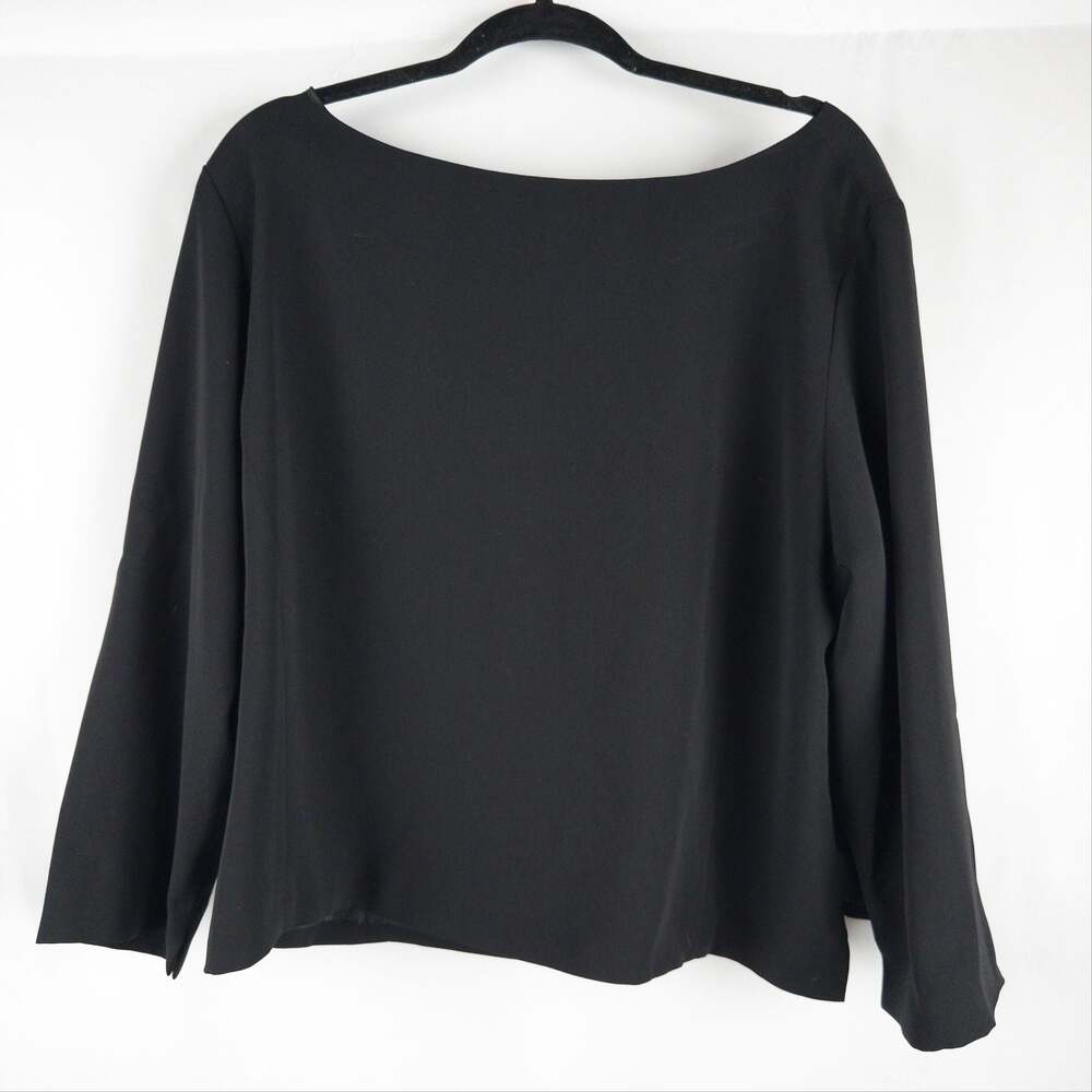 Harvé Benard by Benard Holtzman Black Long Sleeve Boat Neck Pullover Blouse 18